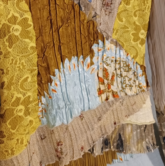 Alberto Makali Silky Soft Shimmery Beaded Patchwork Boho Stretch Blouse - Picture 3 of 9